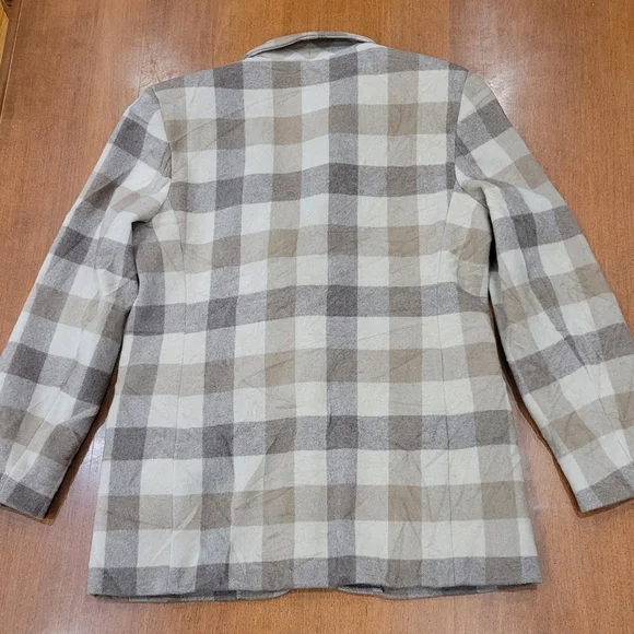 Vintage Wool Cleo Blazer Coat Womens 10 Tan Grey Plaid Acadamia Spring - Picture 5 of 13